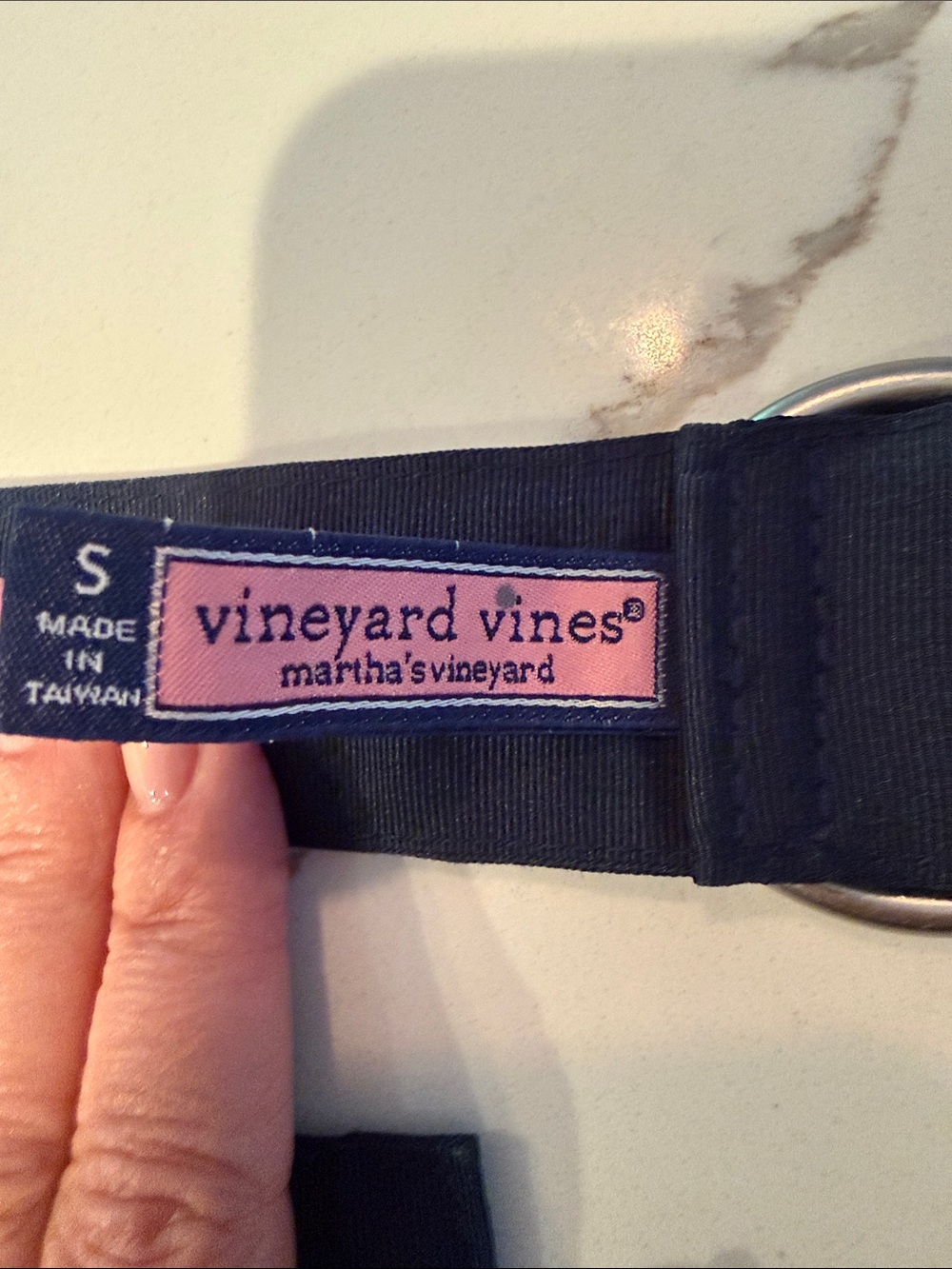 Vineyard Vines Navy Fish Embroidered Web Belt with D-Ring - Picture 4 of 5